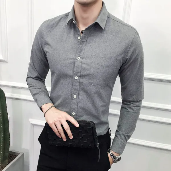 Design Classic Fit Chambray Shirt Gray Tops Shirt - 1