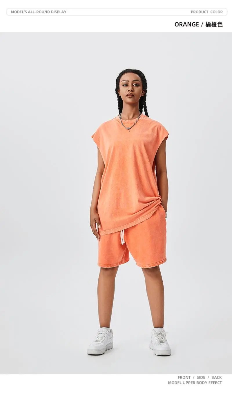 Design TILANI Orange Vest-Style Sleeveless Top and Shorts Set Sets - 10