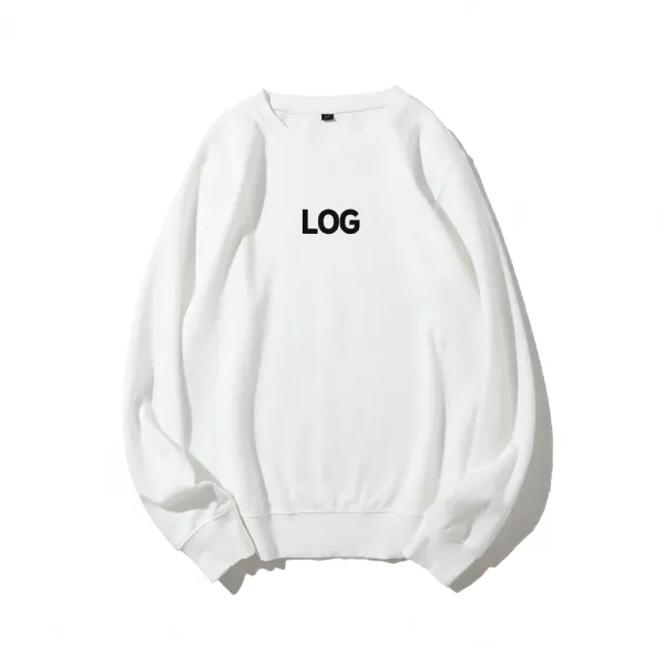 Design LOG Print White Crewneck Hoodie - 1