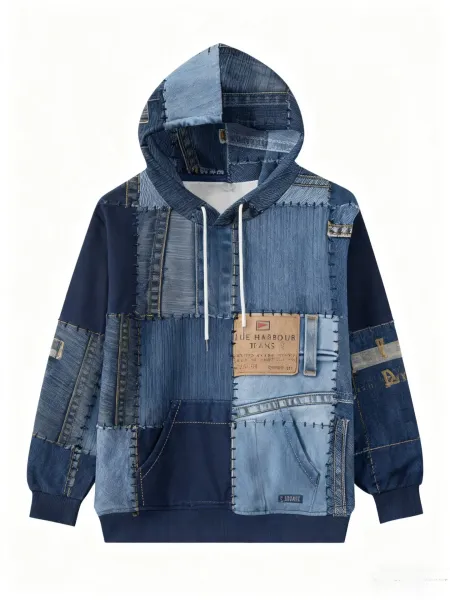 Denim Tears Patchwork Denim Hoodie Blue - 1