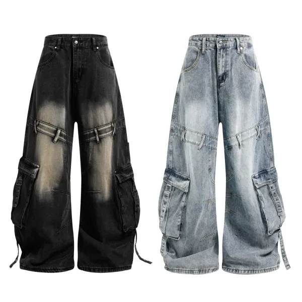 Design Wide-Leg Cargo Jeans Black Wash - 3