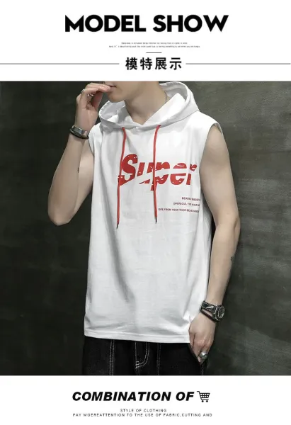 Design Sleeveless Hoodie Gray Graphic Print Vest-Top - 8