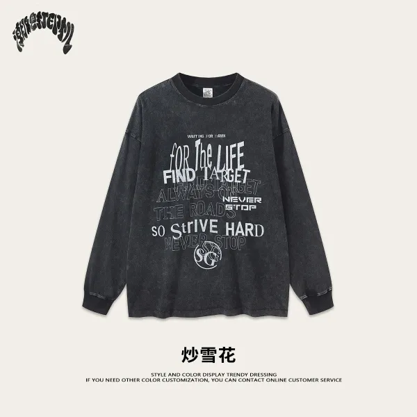 Design Long Sleeve Graphic Tee 'For The Life' Washed Black T-Shirts - 1