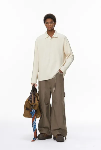 Design Waffle Knit Polo Shirt Beige Tops Polo - 11