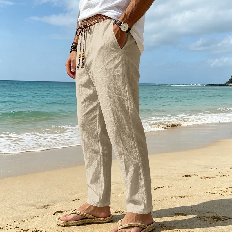 Design Bohemian Linen Drawstring Pants White - 11