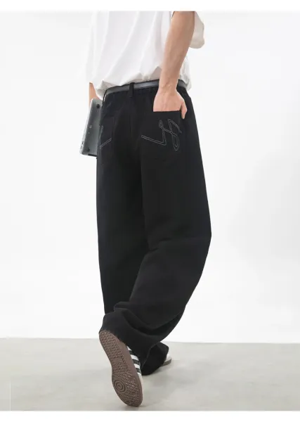Design Wide-Leg Relaxed Fit Black Pants - 19