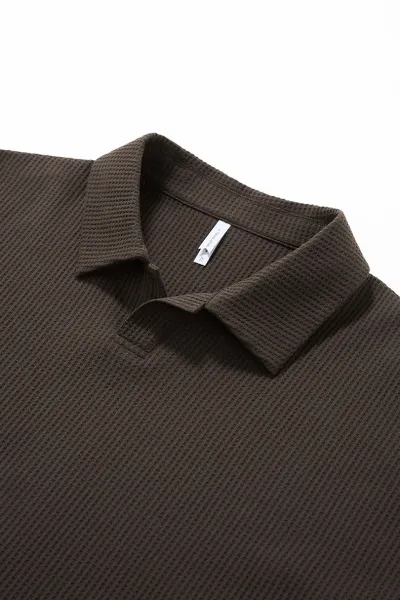 Design Waffle Knit Polo Shirt Beige Tops Polo - 30