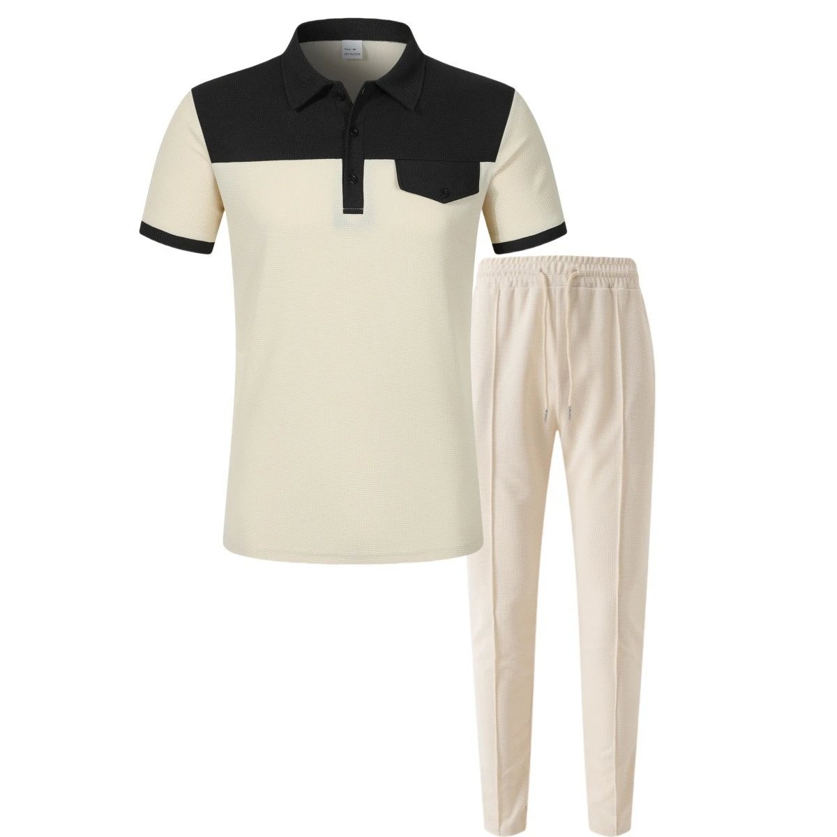 Design Two-Tone Textured Polo and Matching Pants Set Gray / Black - 7