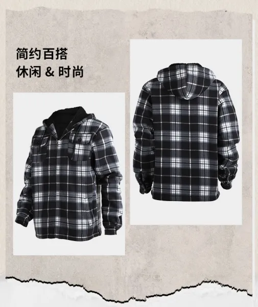 Design Flannel Hooded Jacket Army Green Black Plaid Outerwear - 7