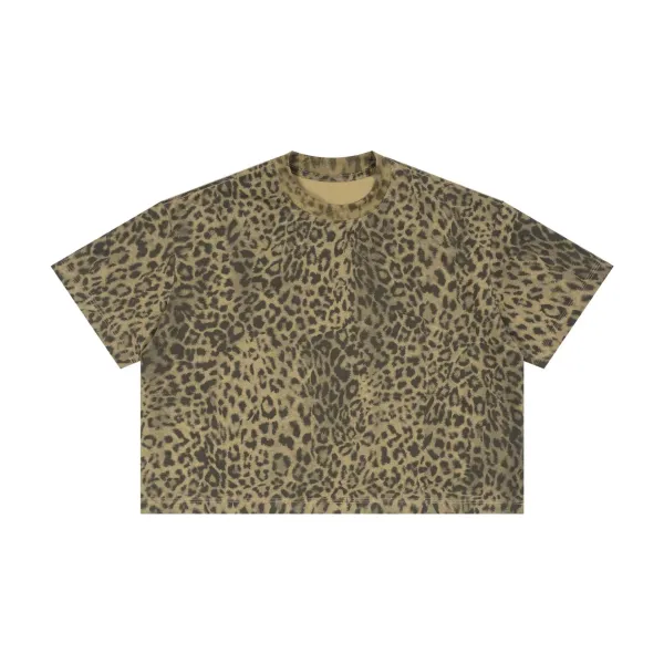Design Leopard Print Cropped T-Shirt Beige Multicolor - 1