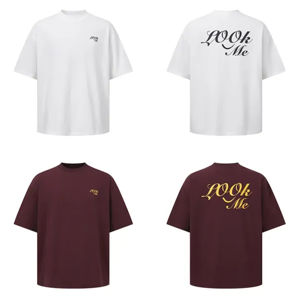 Design Embroidered Script Logo Burgundy Oversized T-Shirt - 3