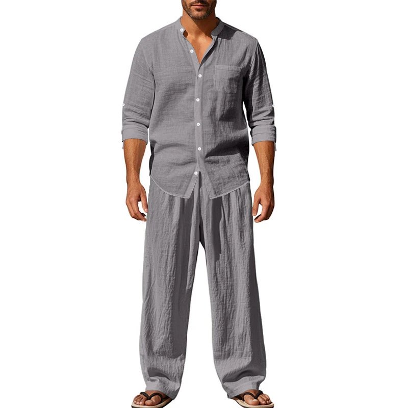 Design Linen Shirt and Pants Set White Casual Set - 25