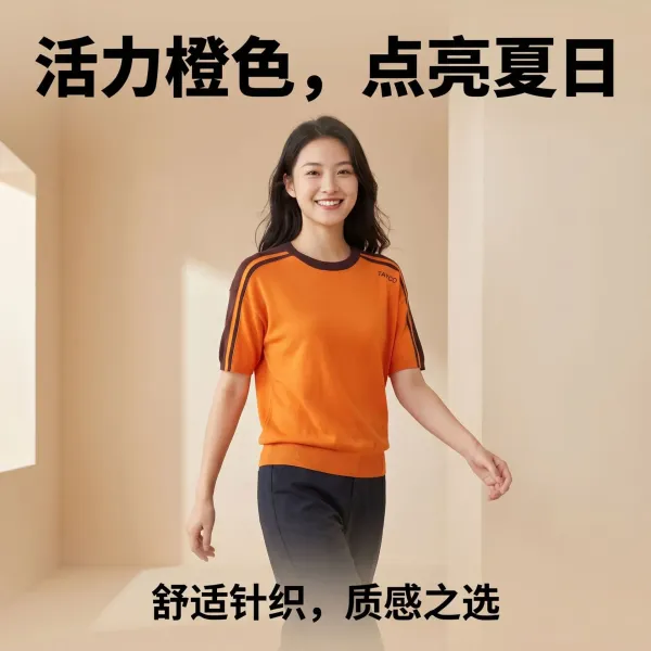 Design TAYCO Color-Block Knit T-Shirt Orange T-Shirts - 12