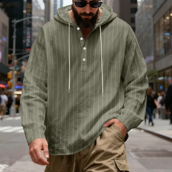Design Striped Hooded Henley Shirt Gray Hoodie - 28