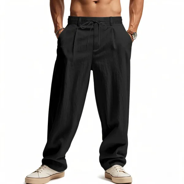 Design Wide-Leg Relaxed Fit Black Pants with Cuffed Hems - 17