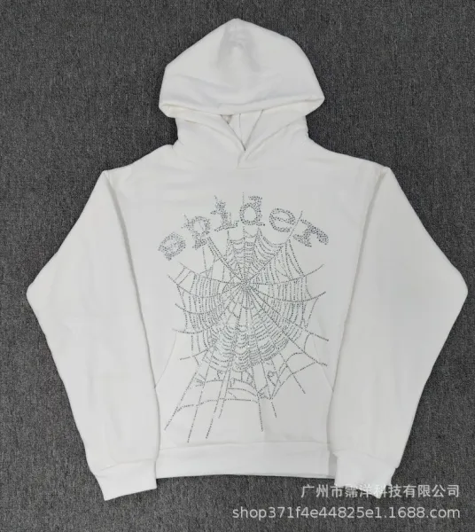 Spider Spiderweb Rhinestone Embellished White Hoodie - 1