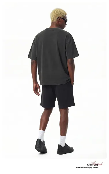 Design Silent Grey 3035 Washed Black Oversized T-Shirt T-Shirts - 14