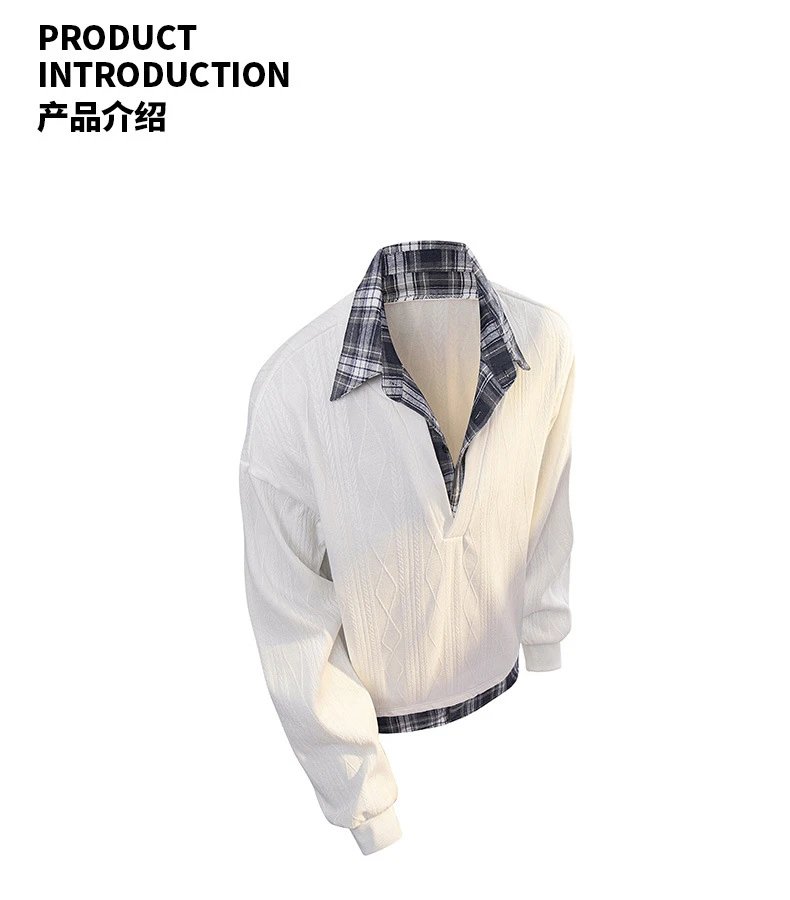 Design NASA x Design Layered Collar Shirt White Plaid Trim Tops Shirt - 4