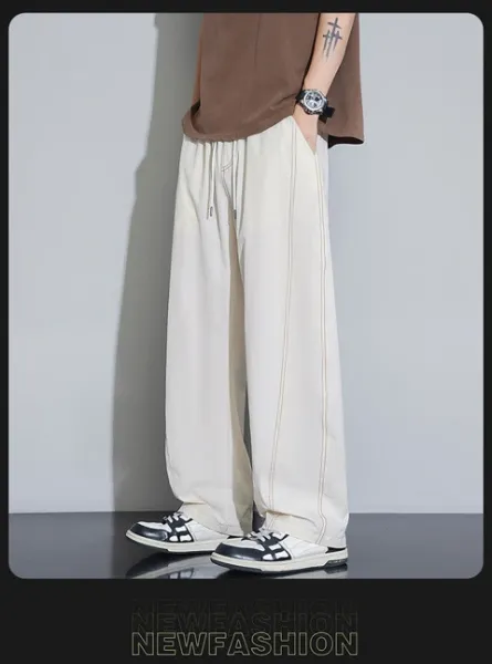 Design Wide-Leg Track Pants with Contrast Stitching Black Pants Sweatpants - 18
