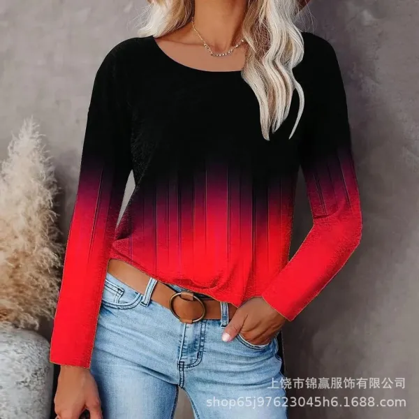 Design Gradient Ombre Long Sleeve Top Black to Red - 1