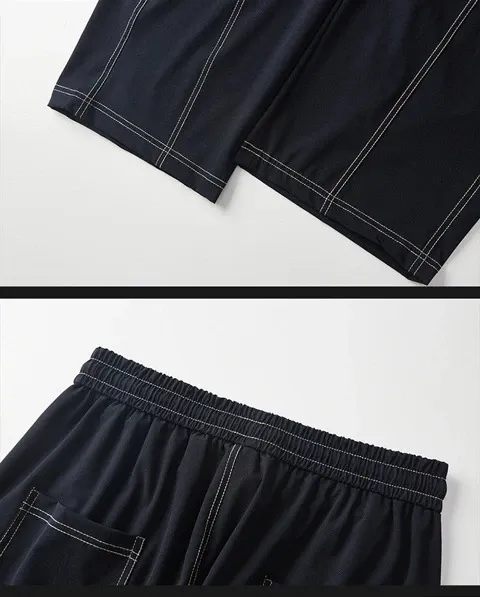 Design Wide-Leg Track Pants with Contrast Stitching Black Pants Sweatpants - 28