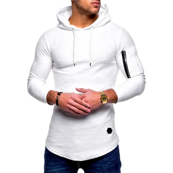 Design Longline Hoodie with Zippered Sleeve Pocket Gray - 11