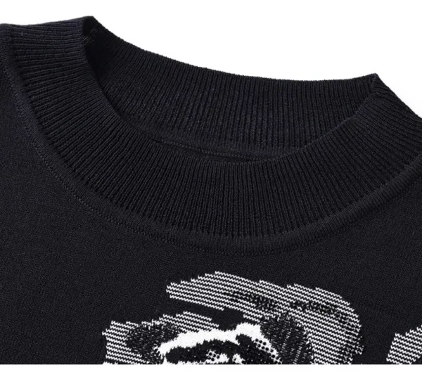 Design Floral Knit Short-Sleeve Sweater Black - 12