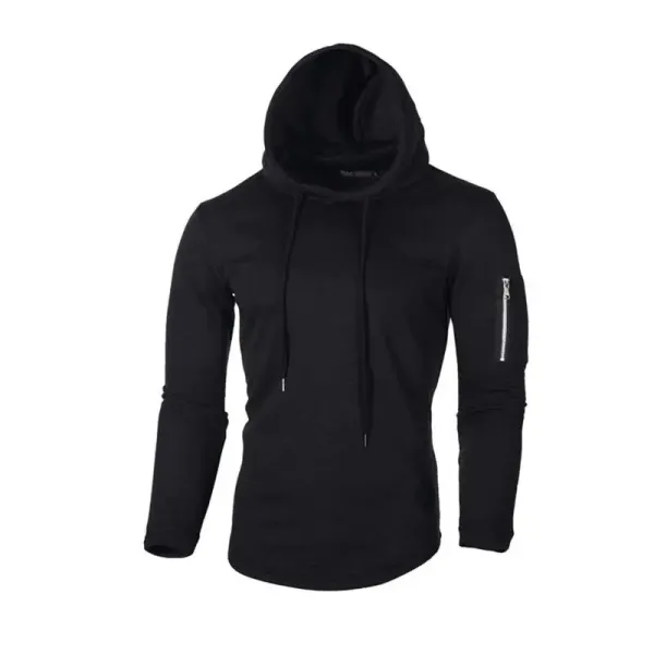 Design Longline Hoodie with Zippered Sleeve Pocket Gray - 18