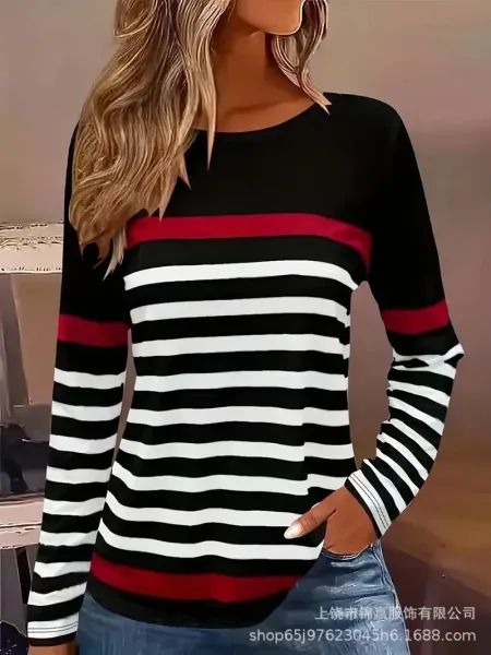 Design Striped Long Sleeve Knit Top Multicolor - 15
