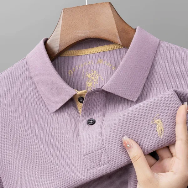 Polo Ralph Lauren Classic Fit Piqué Polo Shirt Lavender with Gold Embroidery Tops.polo - 1