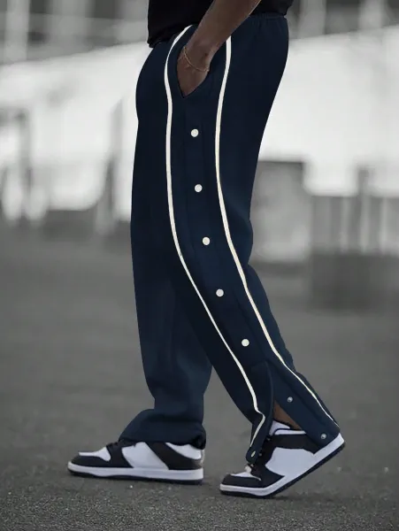 Design Button-Side Track Pants Gray Sweatpants - 12