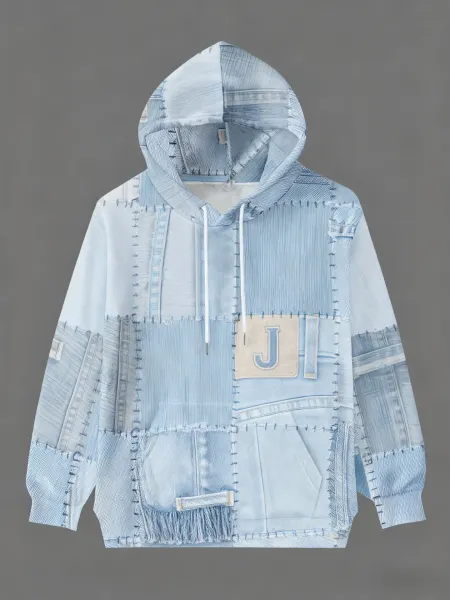 Denim Tears Patchwork Denim Hoodie Light Blue - 1