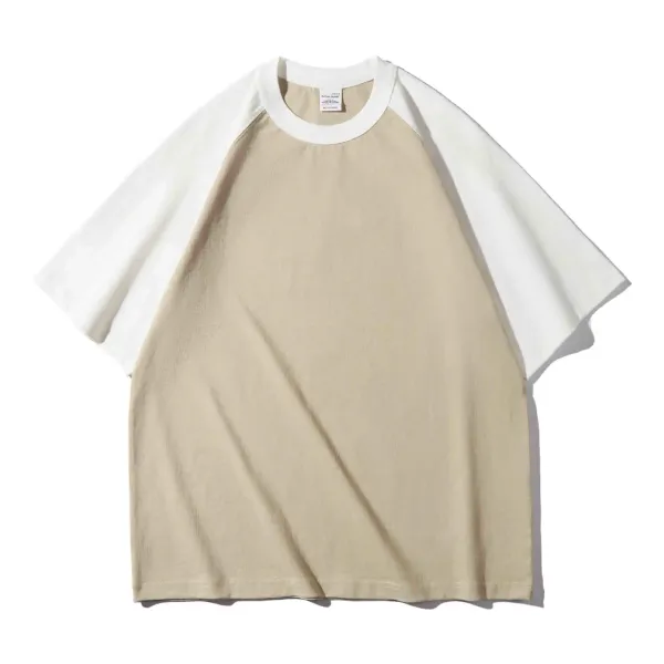Design Raglan Sleeve T-Shirt Beige and White T-Shirt - 1