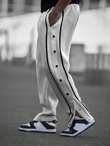 Design Button-Side Track Pants Gray Sweatpants - 38