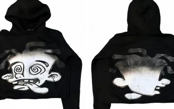 Design Cartoon Distressed Print Cropped Hoodie Black - 1