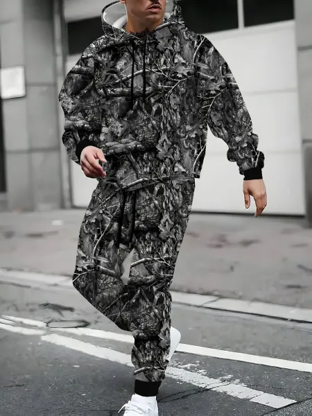 Design Camo Print Hoodie and Sweatpants Set Multicolor Tracksuit - 1