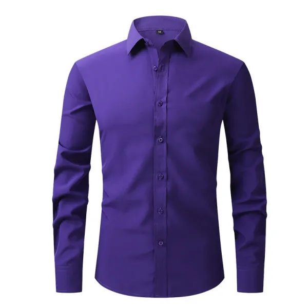 Design Solid Purple Long Sleeve Button-Up Shirt - 1