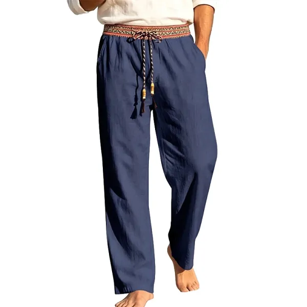 Design Bohemian Wrap Waist Pants Navy Blue - 1