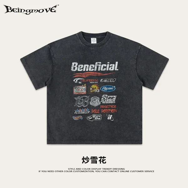 Design Beingmove Beneficial Collage Print Washed Black T-Shirt T-Shirts - 1