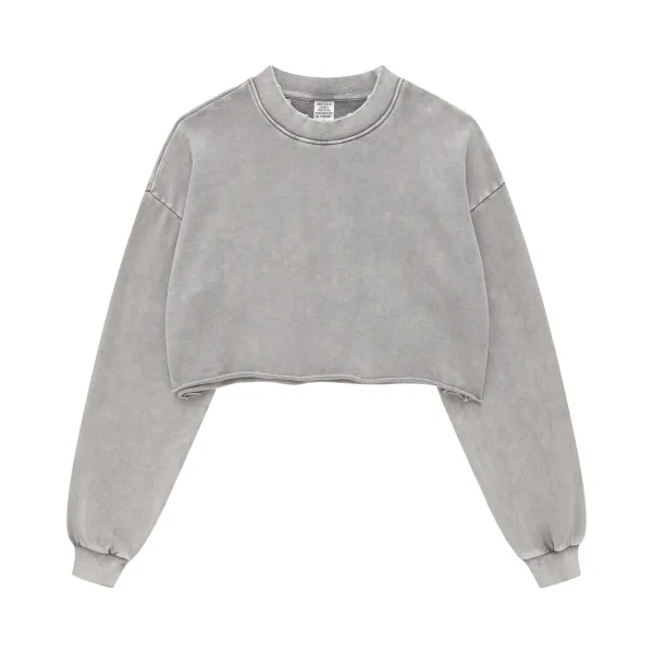 Design Cropped Acid Wash Gray Sweatshirt Sweater - 10
