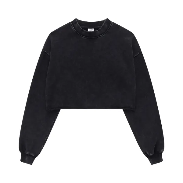 Design Cropped Acid Wash Gray Sweatshirt Sweater - 12