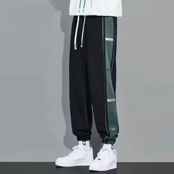 Design Patchwork Track Pants Black Green Sweatpants - 1