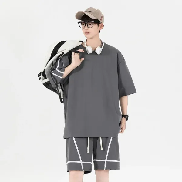 Design Oversized T-Shirt and Shorts Set Gray Streetwear Casual Set - 1