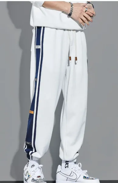 Design Track Pants with Blue Side Panel Gray Sweatpants - 11