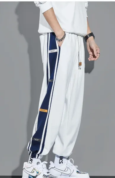 Design Track Pants with Blue Side Panel Gray Sweatpants - 13