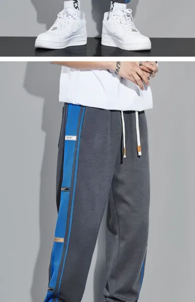 Design Track Pants with Blue Side Panel Gray Sweatpants - 17