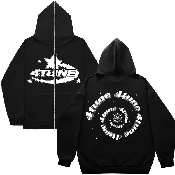 Design 4TUNE Star Logo Zip-Up Hoodie Black Hoodie - 1