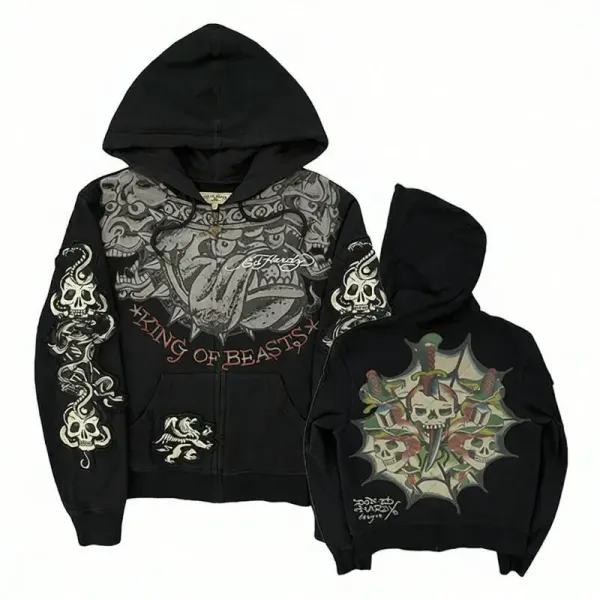 Design Ed Hardy King of Beasts Zip-Up Hoodie Black Hoodie - 1