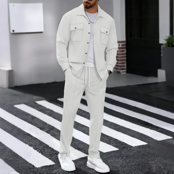 Design Waffle-Texture Two-Piece Set White Casual Set - 1