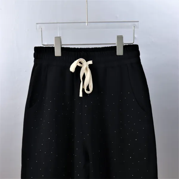 Design Embellished Drawstring Waist Shorts Black - 5